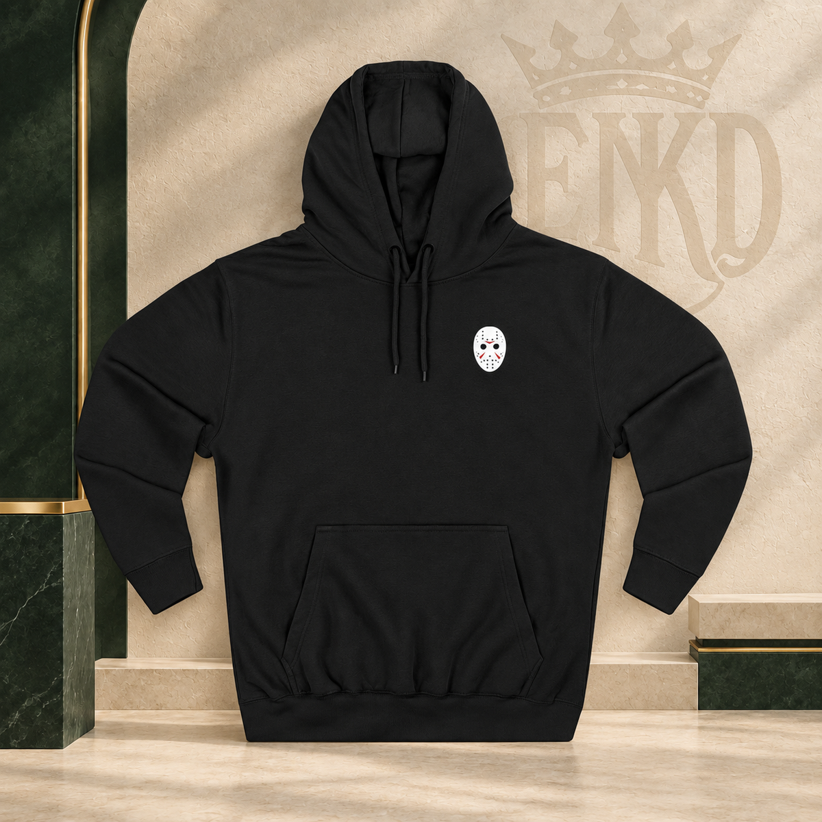 camp hoodie on ENKD editorial gallery background