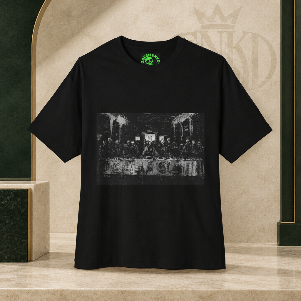 Last Supper Skull Tee — Green ENKD Society editorial product image